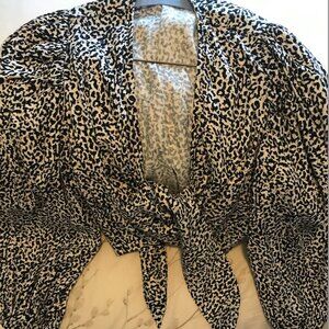 Express animal print tie front cropped cover up